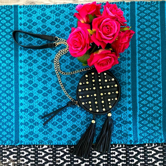 Kiss Me Couture Round Crossbody Bag w/Studded Decor and Tassels.🌹 - Picture 1 of 8